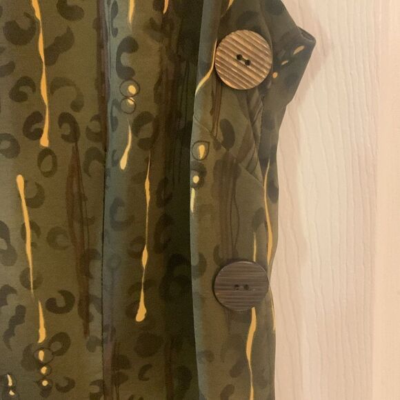 R&K ORIGINALS DRESS MAXI OLIVE GREEN/GOLD CHEETAH PRINT SLEEVELESS SZ 12 - Picture 4 of 8